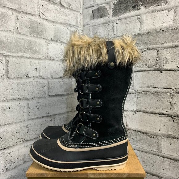 Sorel Joan of Arctic Waterproof Black Suede Faux Fur Trim Winter Snow Boots - Picture 5 of 10